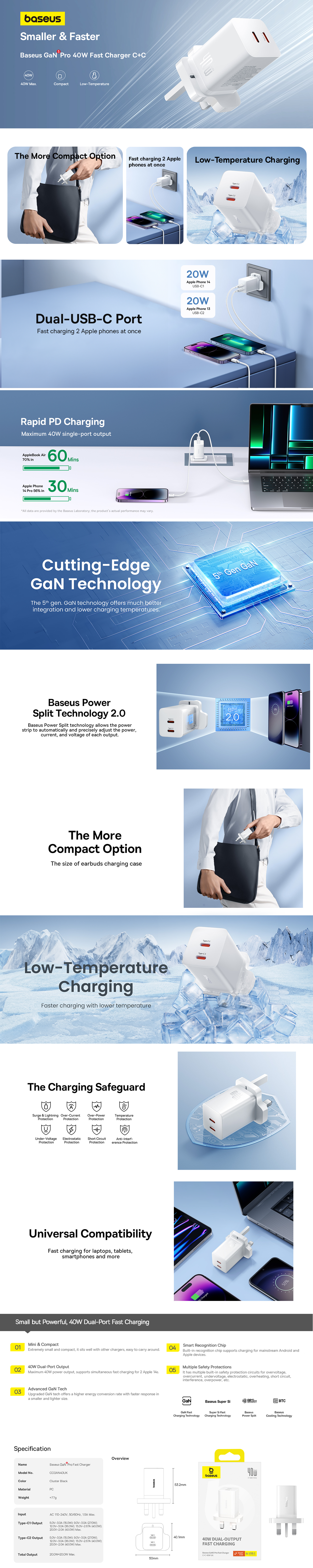 Baseus PD 40W Dual Type C Fast Charger